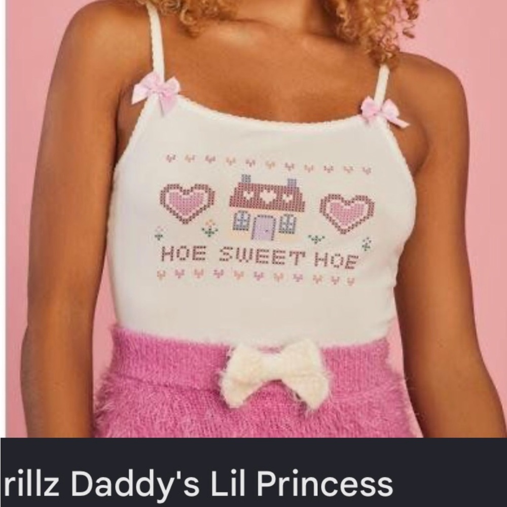 Sz M sugar thrillz white and pink tank top crop top